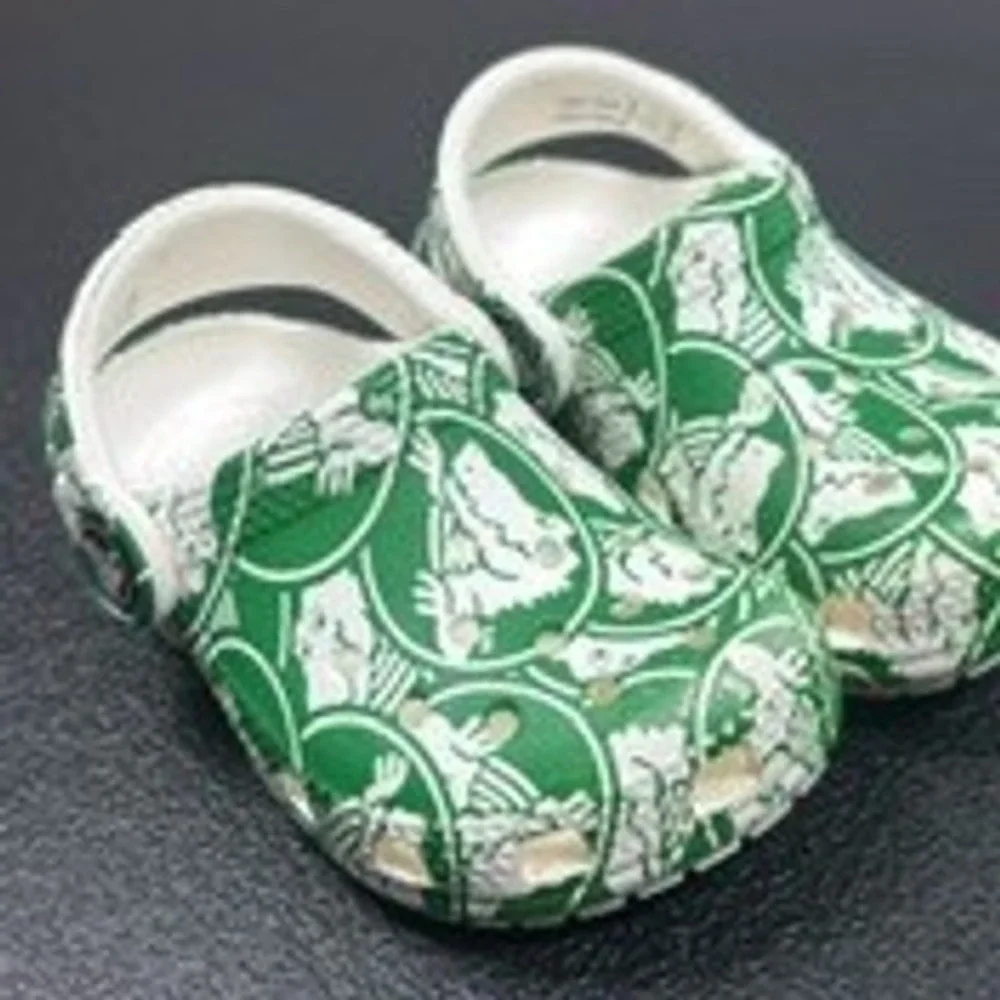 Crocs Classic Clog Kids Green White Graphic Print Slip On Shoes Size C5